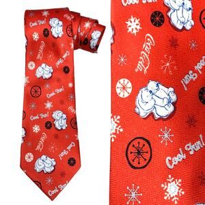 Coca Cola Tie Polar Bear Snowflake Print Polyester Necktie Holiday Fun Red White
